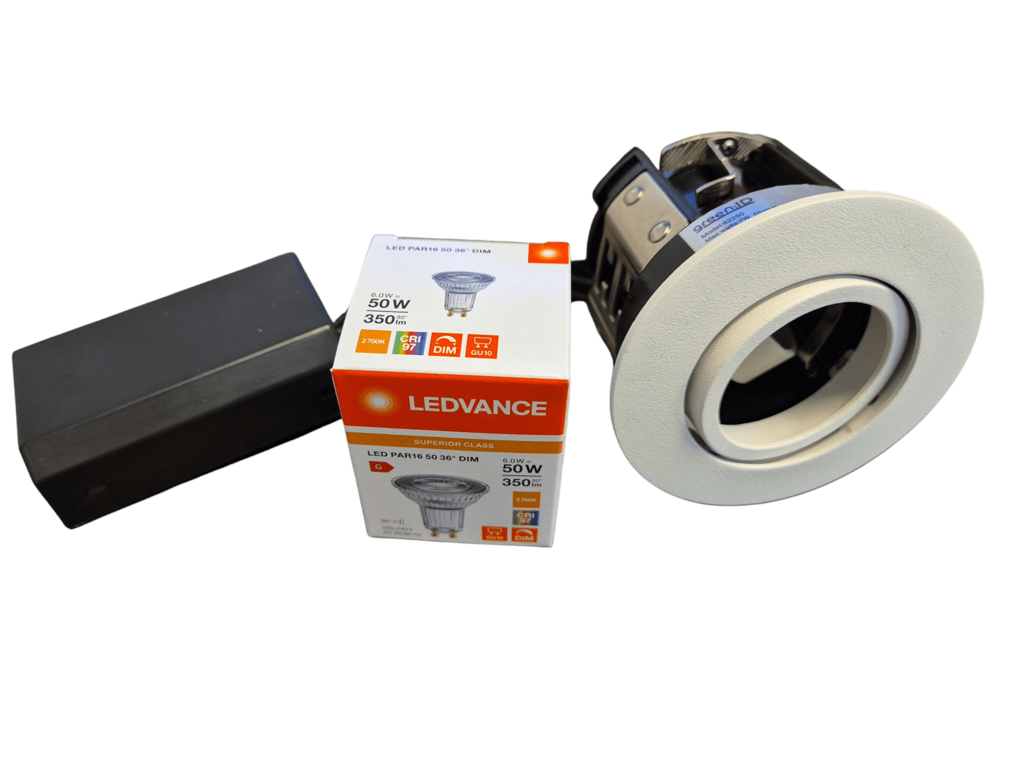 Lyra GU10 Spot 230V + LEDVANCE LED i 2700K, Dim, Ra97 - Hvid