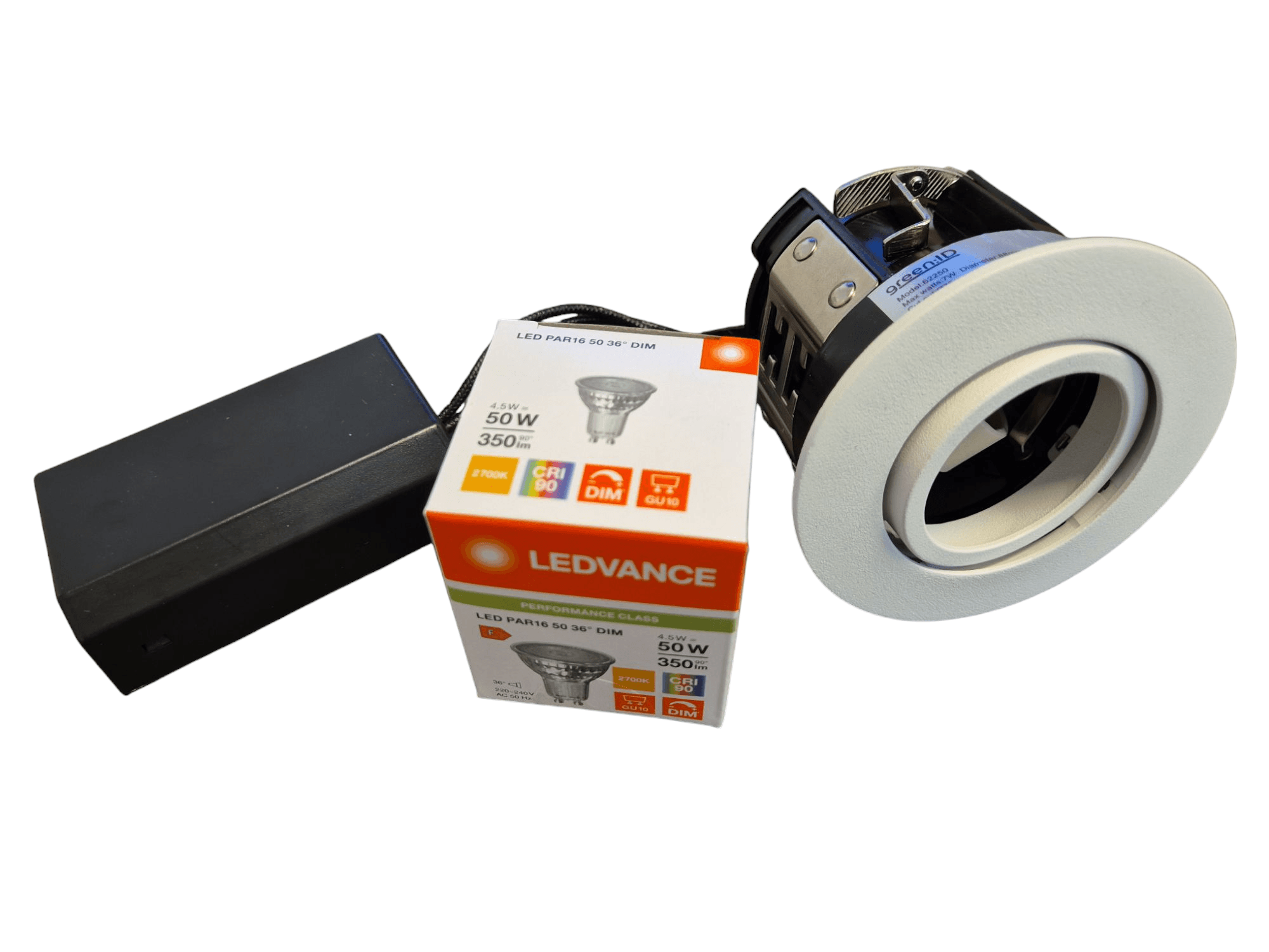 Lyra Indbygningsspot 230V i Hvid + LV LED i 2700K, Dæmpbar, Ra90