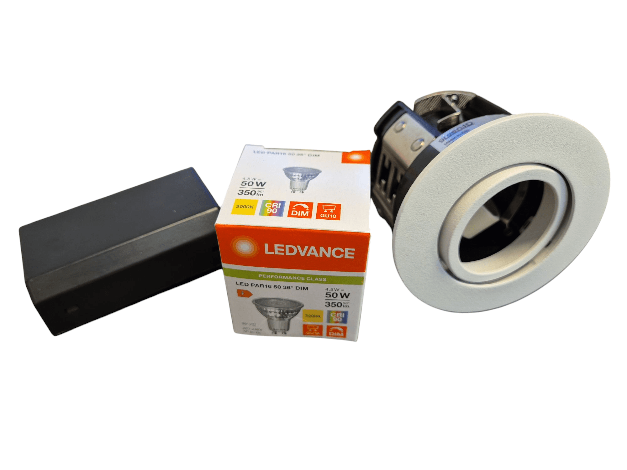Lyra Indbygningsspot 230V i Hvid + LV LED i 3000K, Dæmpbar, Ra90