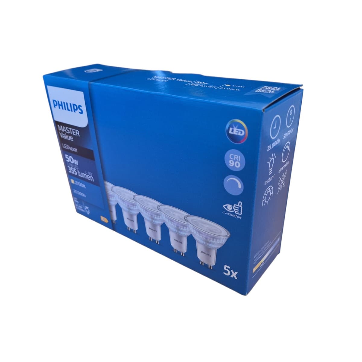 Philips Master Dæmpbar GU10 LED Pære, 2700K, 3,7W 355Lm, Ra90 - 5-PAK