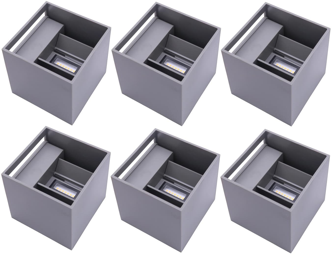 6 x CUBE LED Udendørs Væglampe 6W Up/Down i 3000K, IP54 - Grå