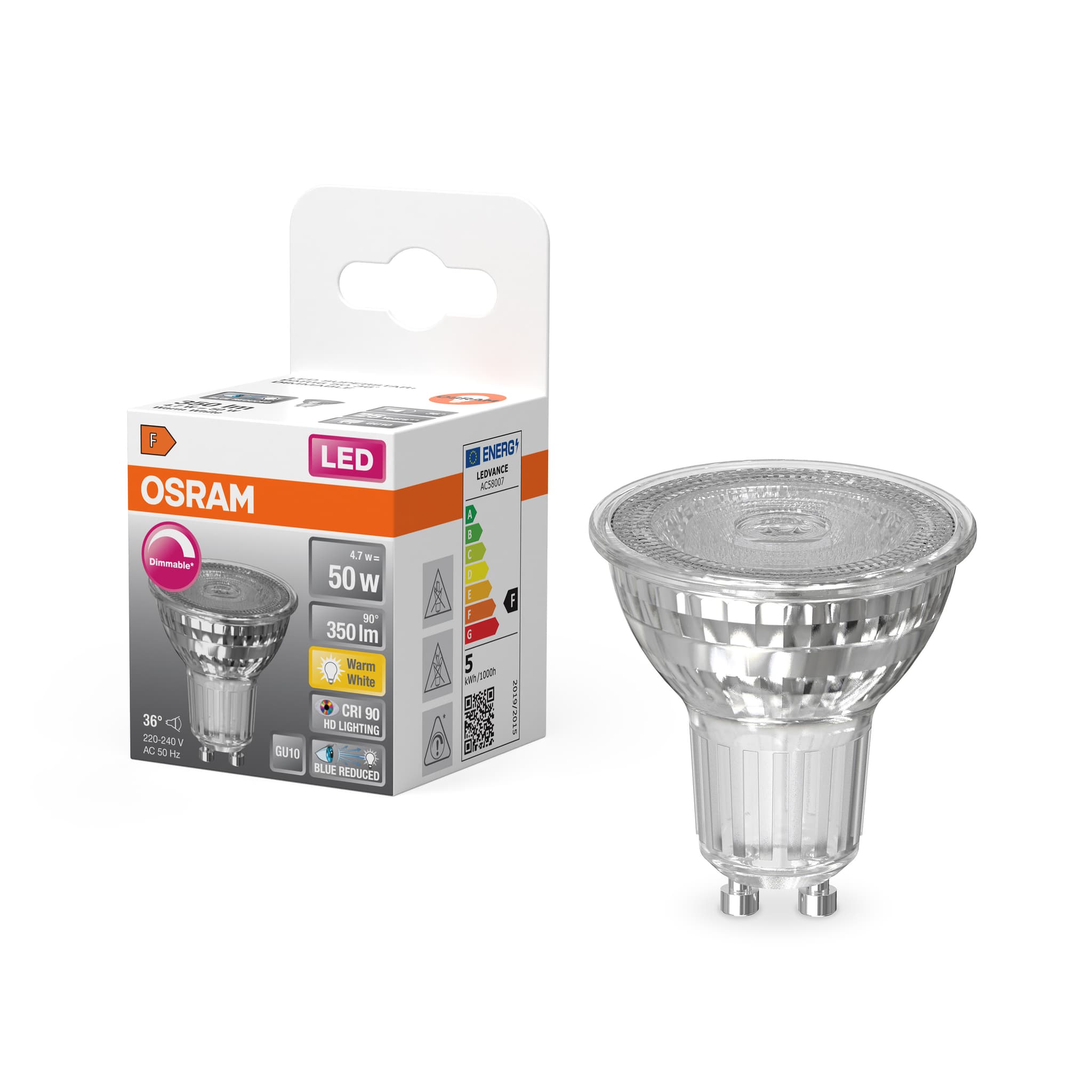 OSRAM Dæmpbar GU10 LED Pære 4,7W i 2700K, Ra90