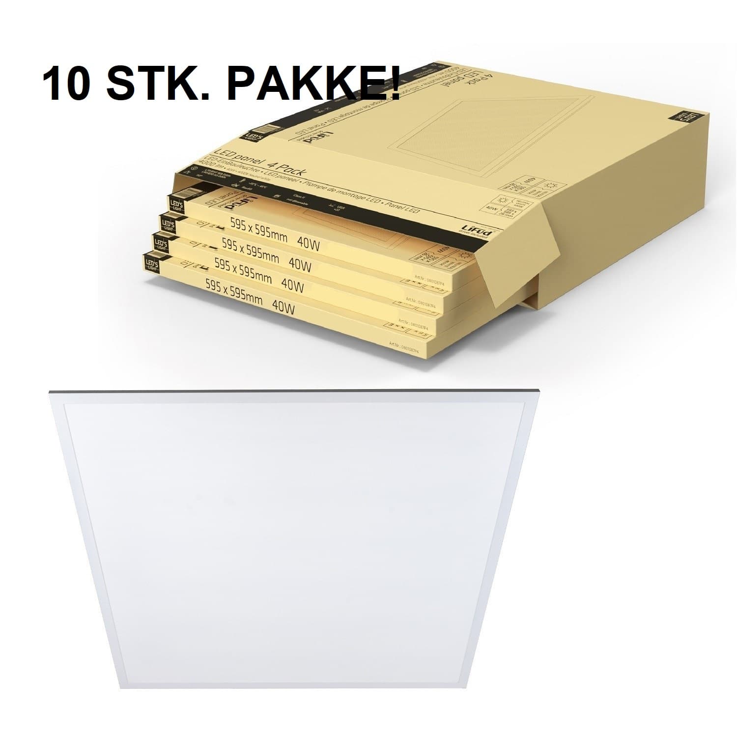 10 x PRIME LED Panel 60x60 På 40W i 4000K, 4800LM - Hvid