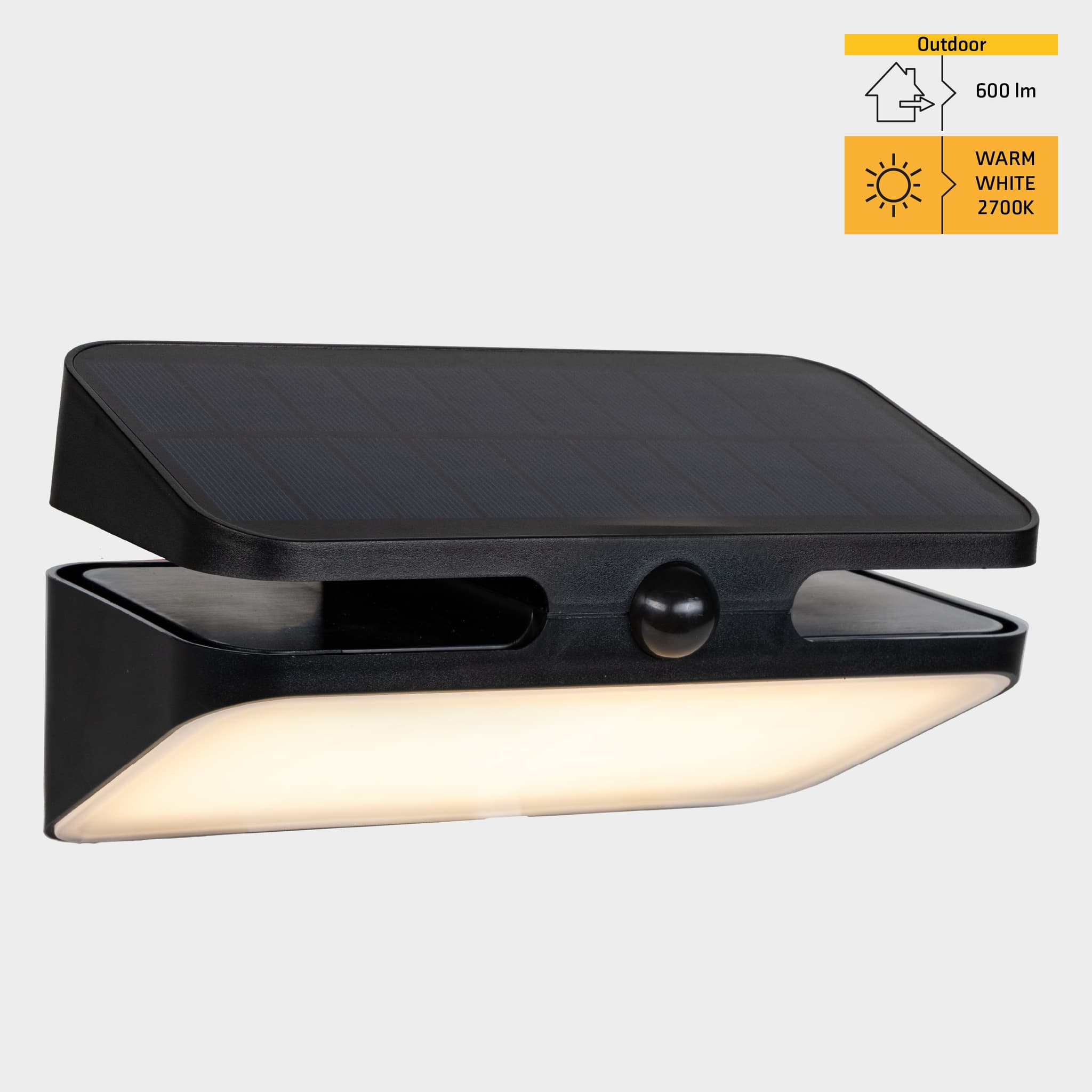 PRO Solcelle LED Udendørs Væglampe i 2700K, 600Lm, IP44 - Sort