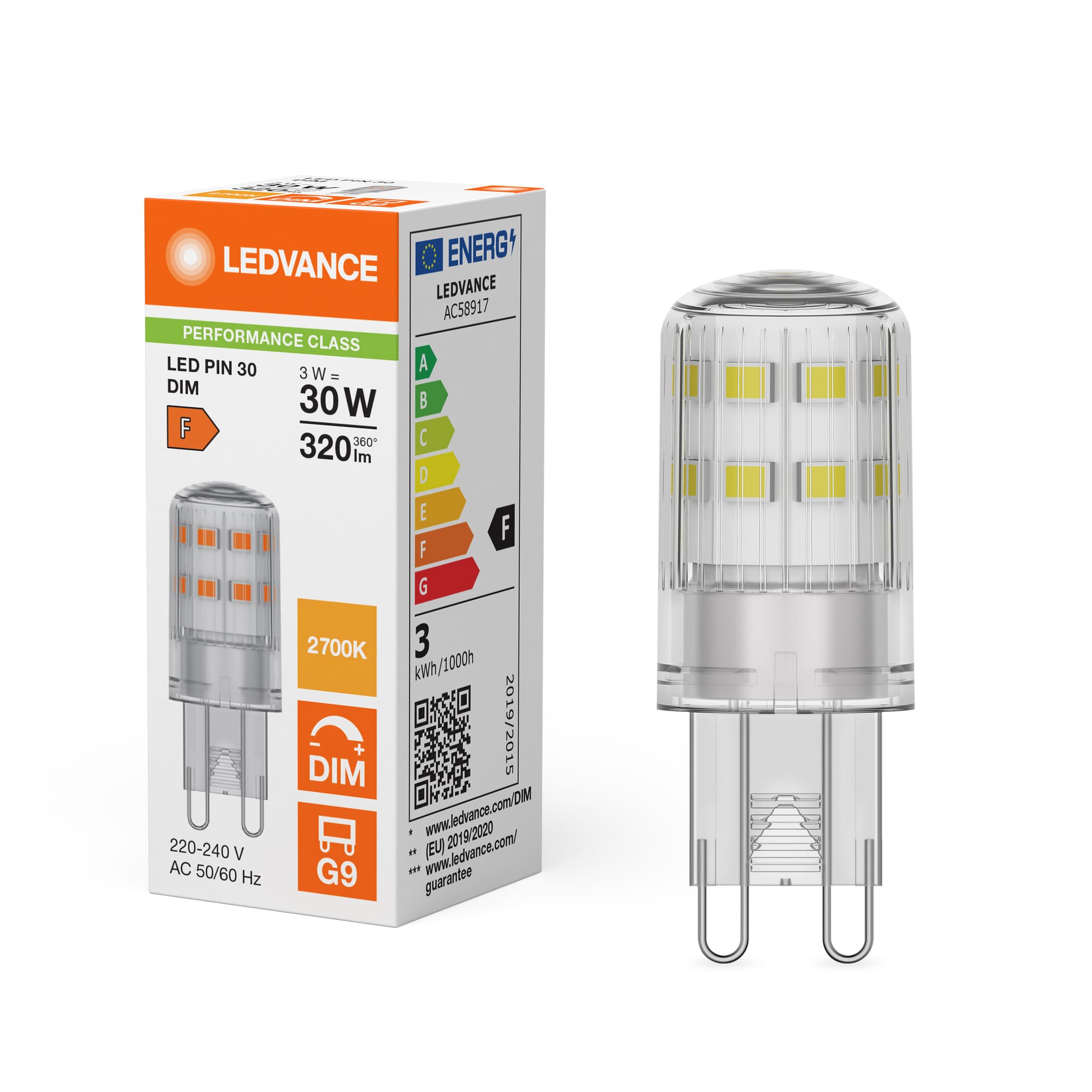 LEDVANCE G9 LED Pære På 3W i 2700K, Dæmpbar, 230V