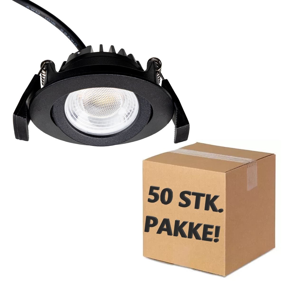 50 x Low Profile LED Indbygningsspot 5W, Dim2Warm, Ra95 - Sort