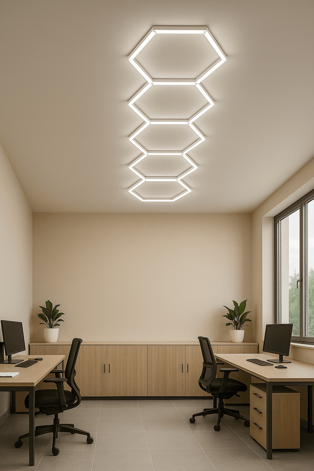 Hexagon Lang LED Lysskinne Loftgitter (Komplet Med 5 Felter)
