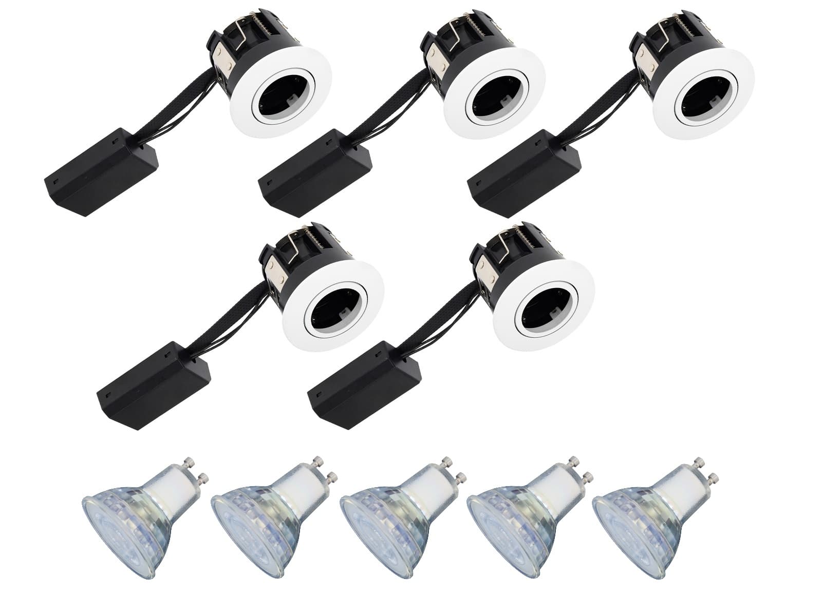 5 Stk. Lyra Indbygningsspot 230V i Hvid + LED i 3000K, Dæmpbar, Ra90
