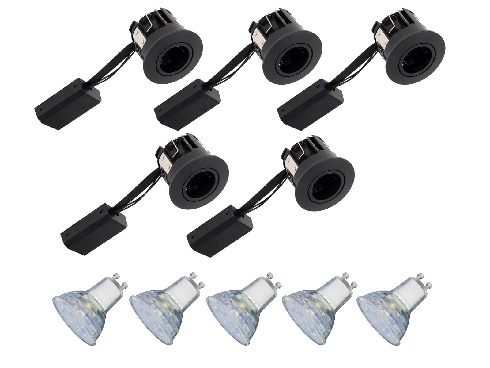 5 Stk. Lyra Indbygningsspot 230V i Sort + LED i 3000K, Dæmpbar, Ra90