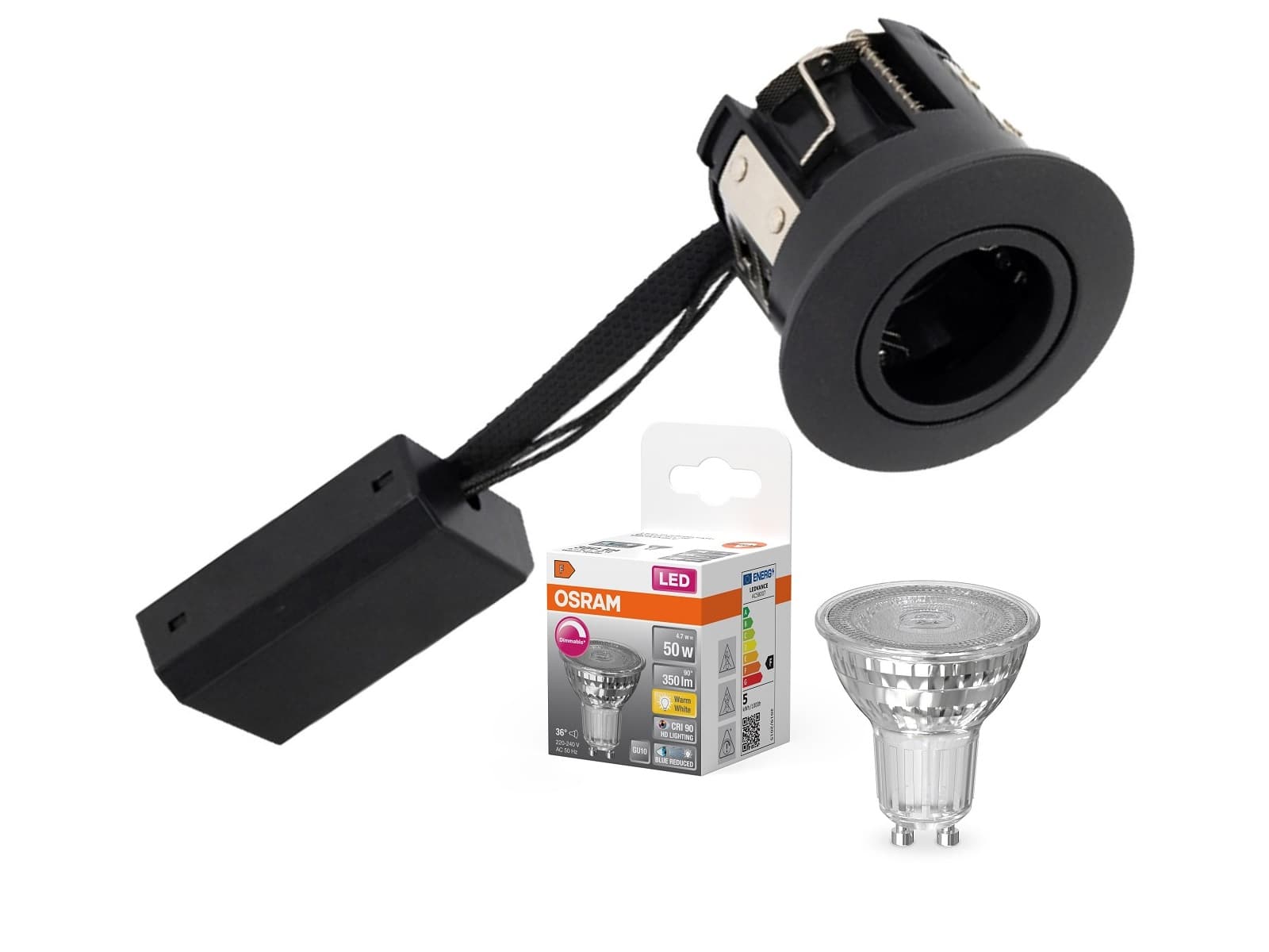 Lyra Indbygningsspot 230V i Sort + LED i 2700K Dæmpbar Ra90