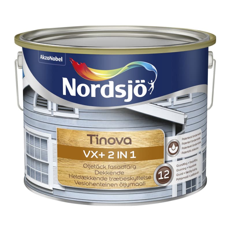 Nordsjø Tinova VX+ 2 in 1 Udendørs maling 10 ltr. 337 Nordic Classic Black (Sort) - Vandbaseret træbeskyttelse