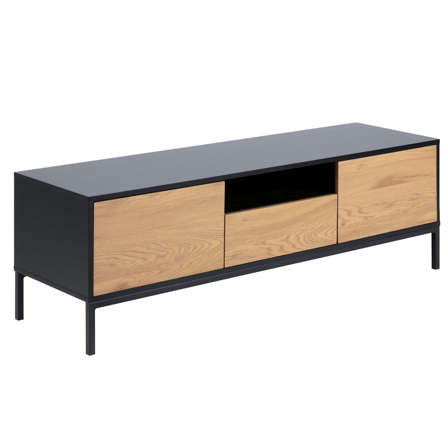 ACT NORDIC Seaford TV-bord - Naturpapper, Vildek och Svart MDF / Metall, med 2 Luckor och 1 Låda