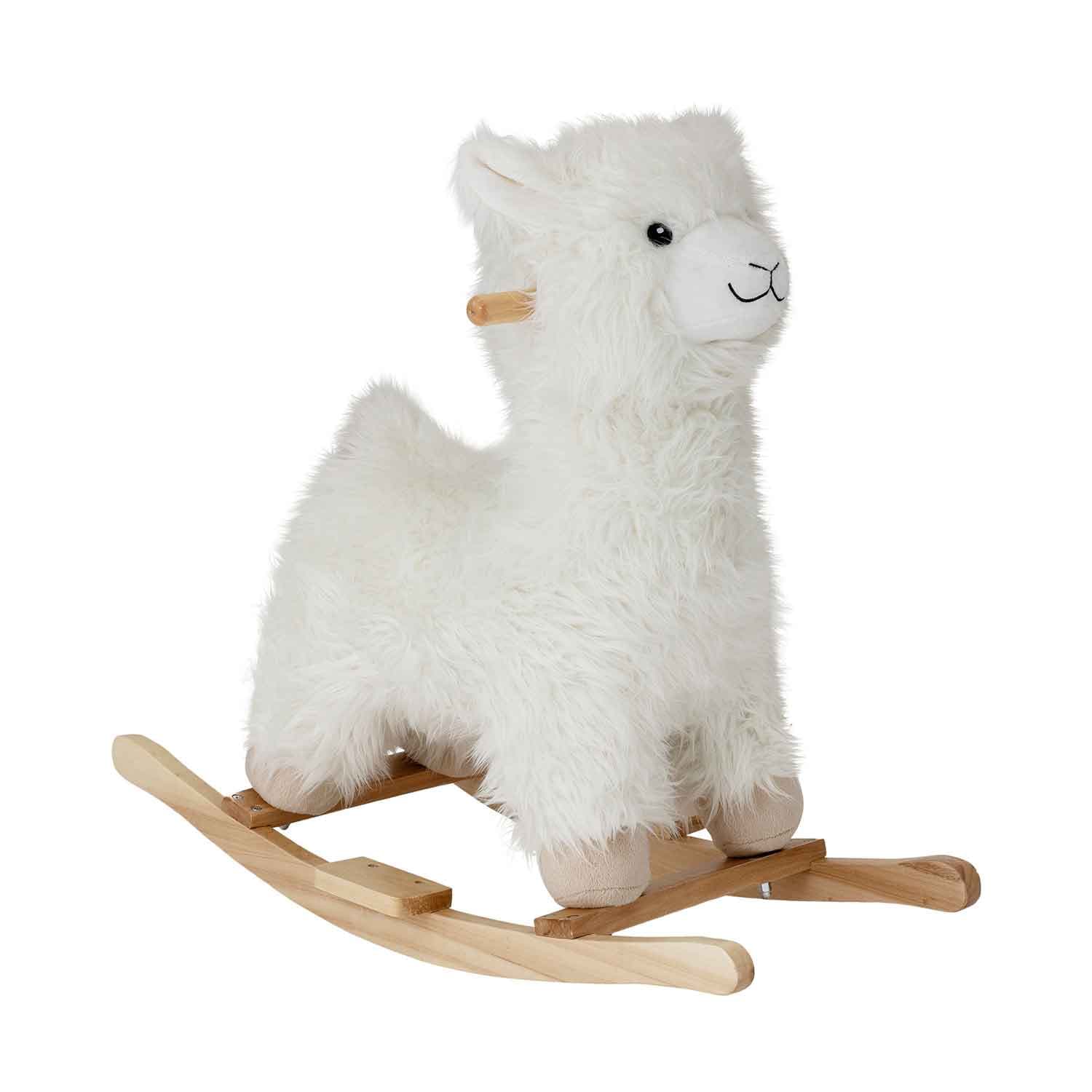 BLOOMINGVILLE MINI lama gunghäst - vit / naturlig polyester / poppelträ