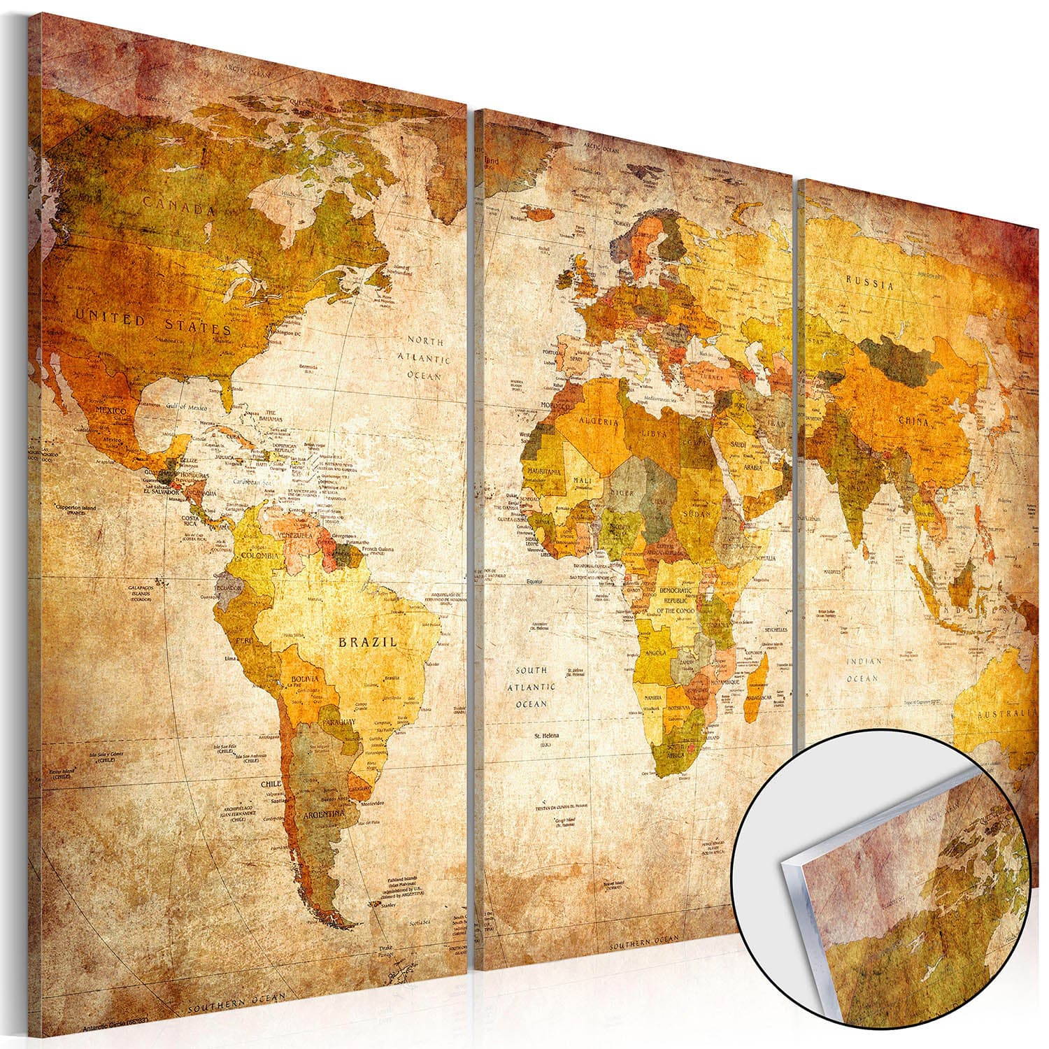 Artgeist världskarta - Antique Journeys plexiglasbild, 3-delad - flera storlekar 120x80