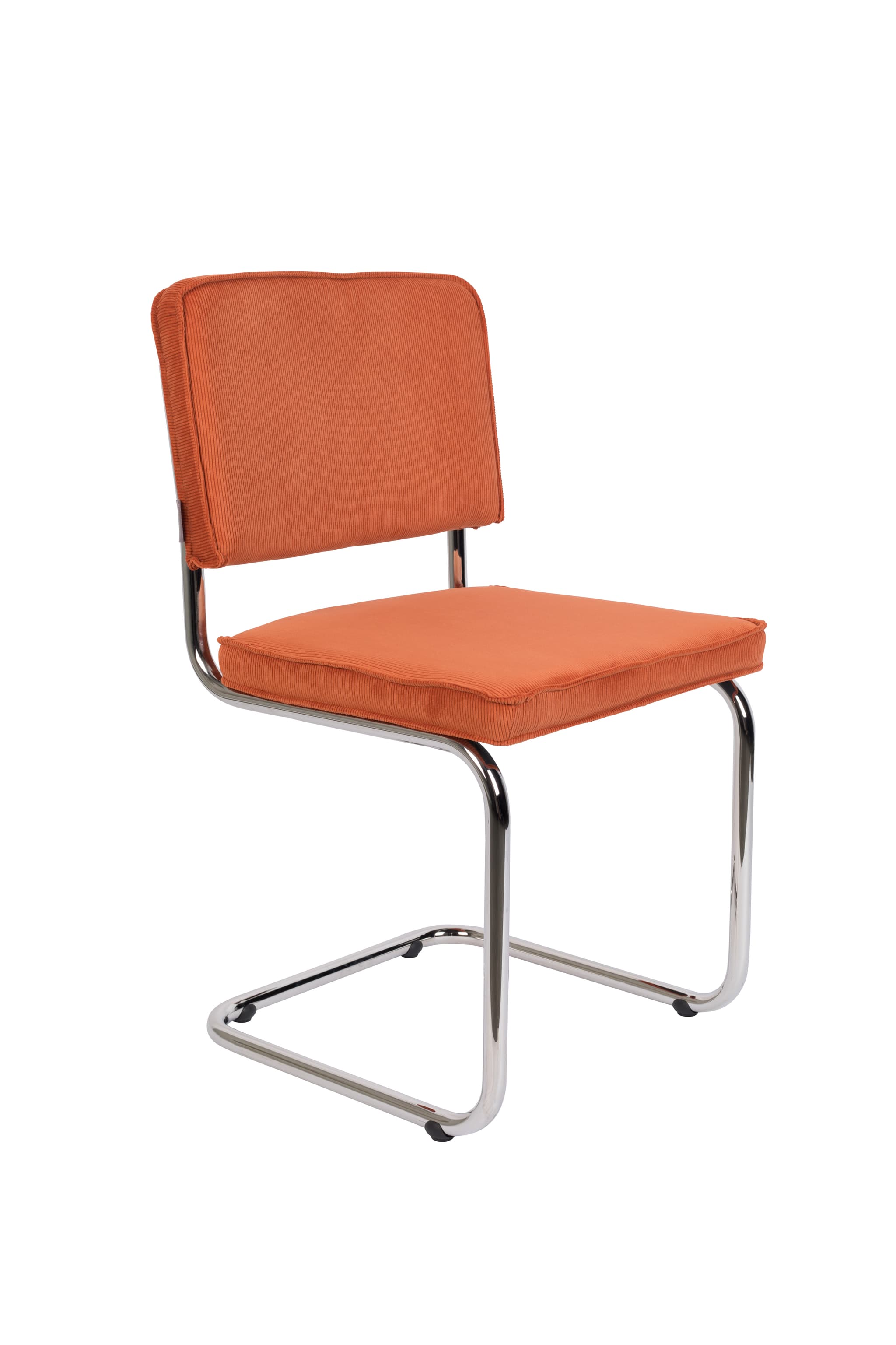 ZUIVER Ridge Rib matstol - orange sammetspolyester och silverkrom