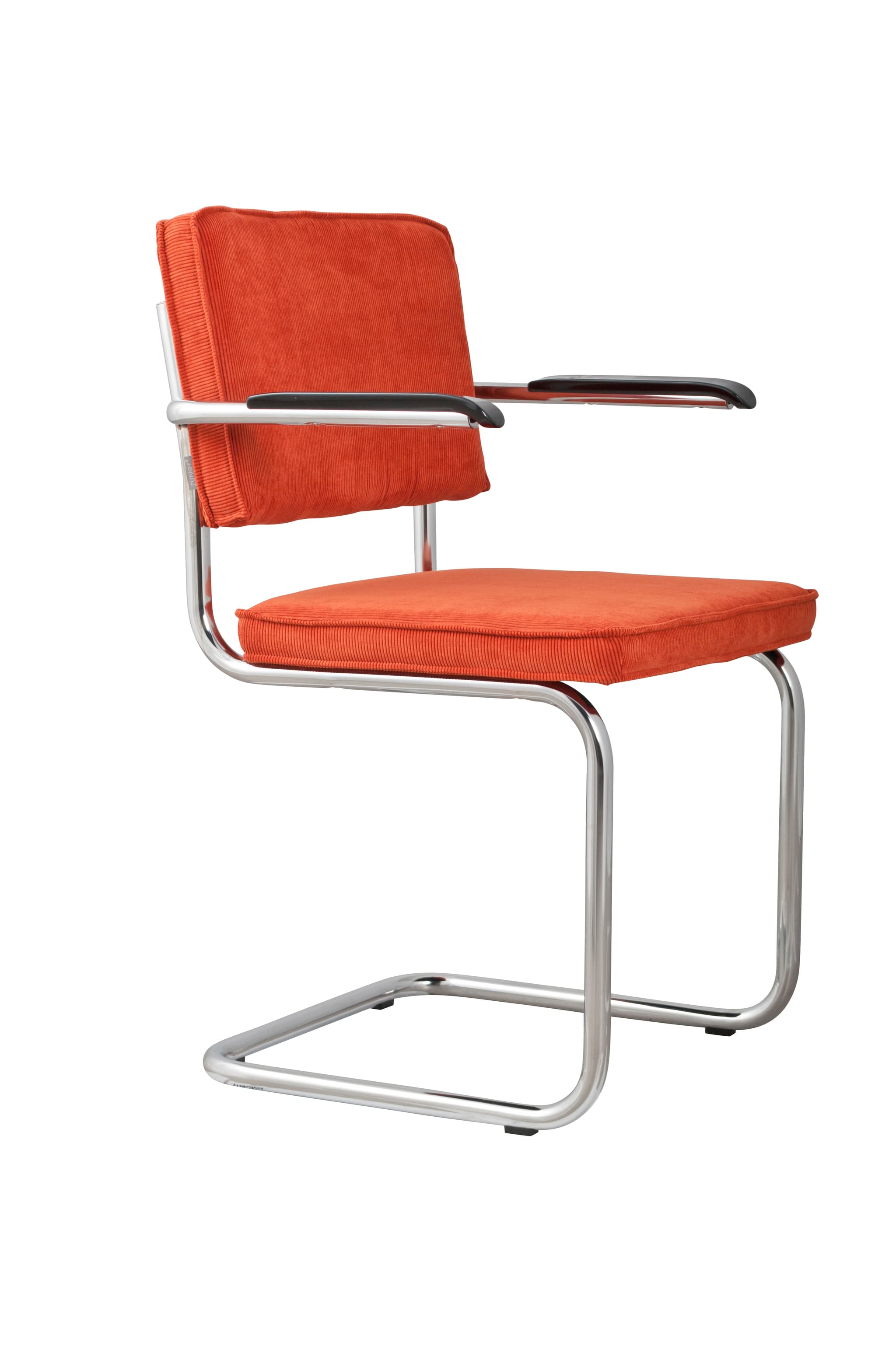 ZUIVER Ridge Rib fåtölj, med armstöd - orange sammetspolyester och silverkrom