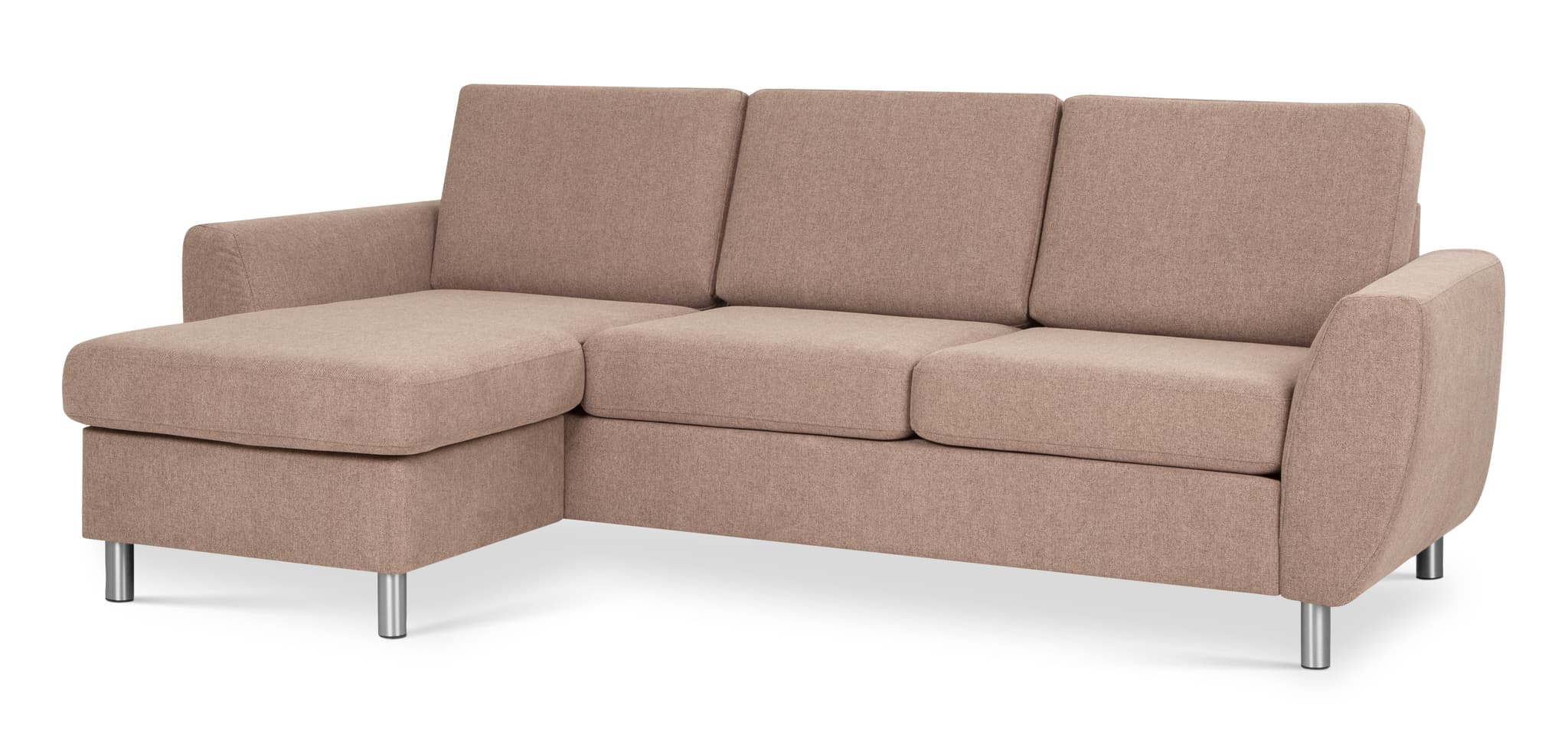 Wendy set 1 3D-soffa, med schäslong - antilop beige polyestertyg och borstad aluminium