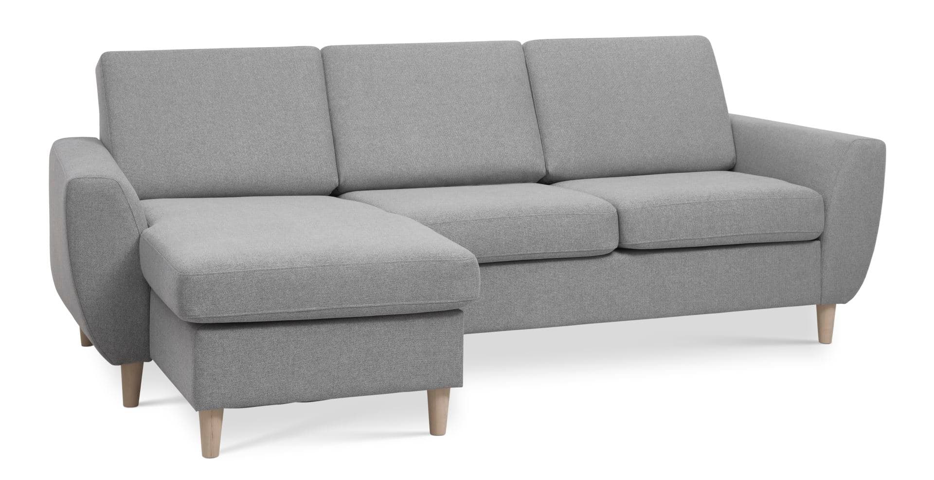 Wendy set 1 3D-soffa, med schäslong - grått polyestertyg och naturligt trä