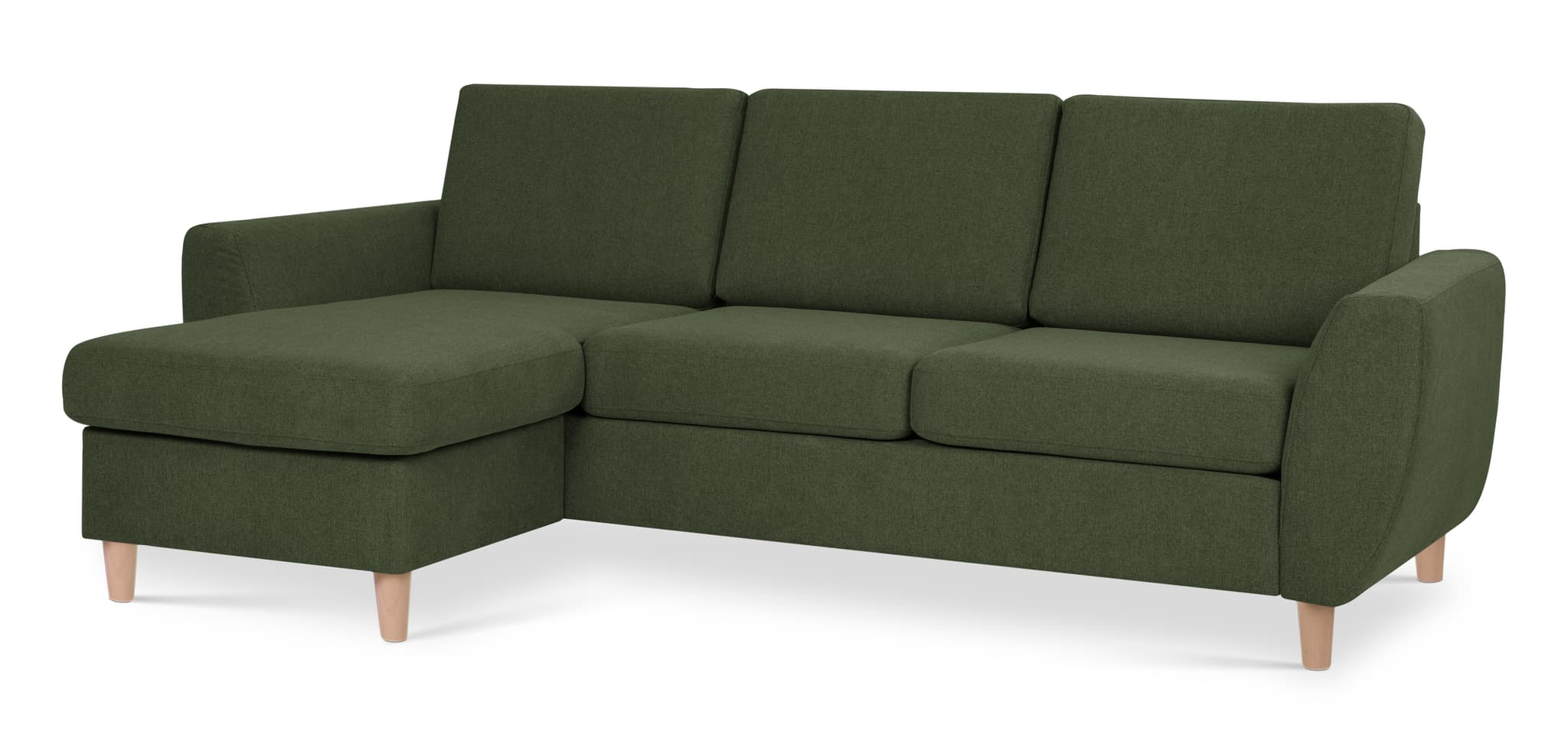 Wendy set 1 3D soffa, m. schäslong - vinter mossgrönt polyestertyg och naturligt trä