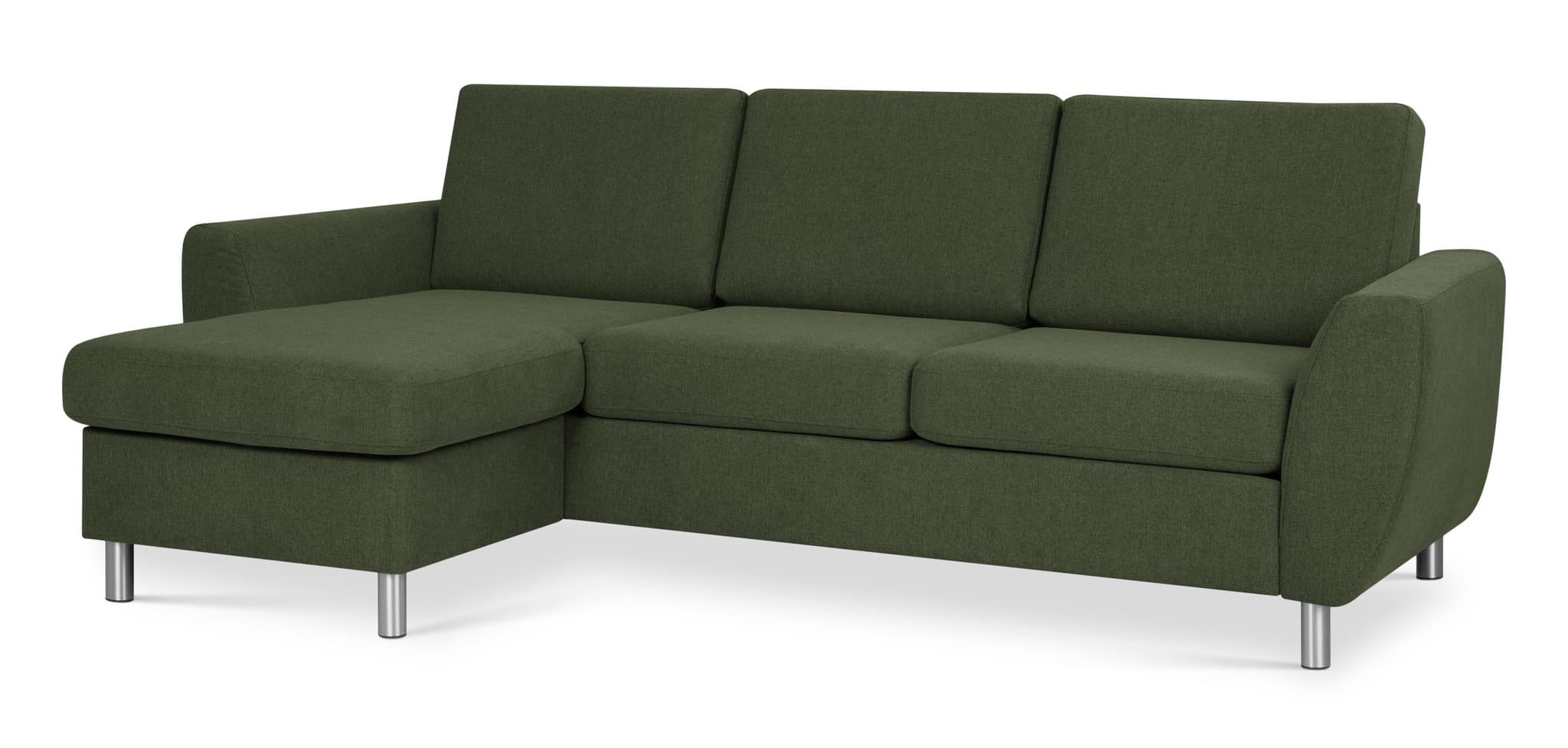 Wendy set 1 3D soffa, m. schäslong - vinter mossgrönt polyestertyg och borstad aluminium