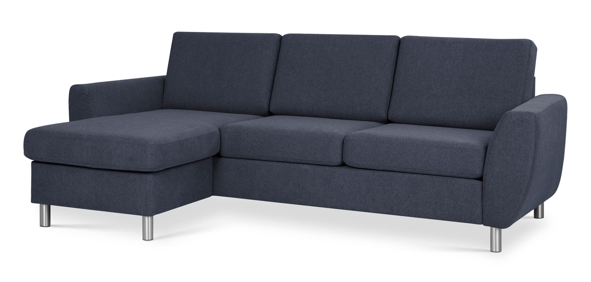 Wendy set 1 3D-soffa, m. schäslong - blått polyestertyg och borstad aluminium