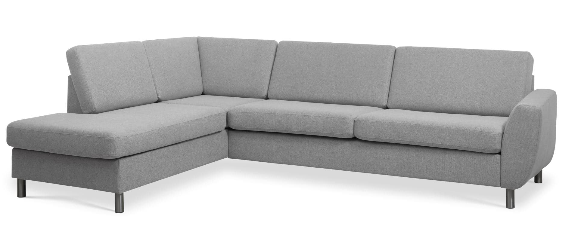 Wendy set 2 OE vänster soffa, m. schäslong - grått polyestertyg och borstad aluminium