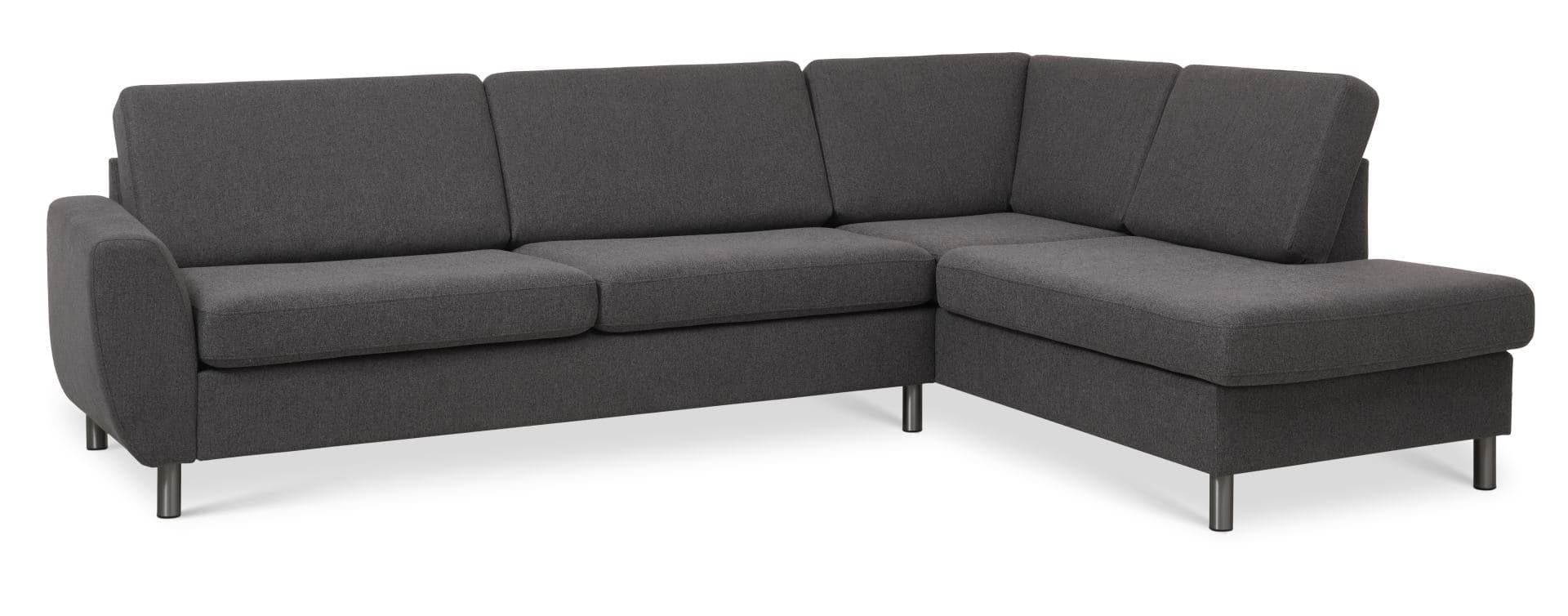 Wendy set 3 OE höger soffa, m. schäslong - antracitgrå polyesterväv och borstad aluminium