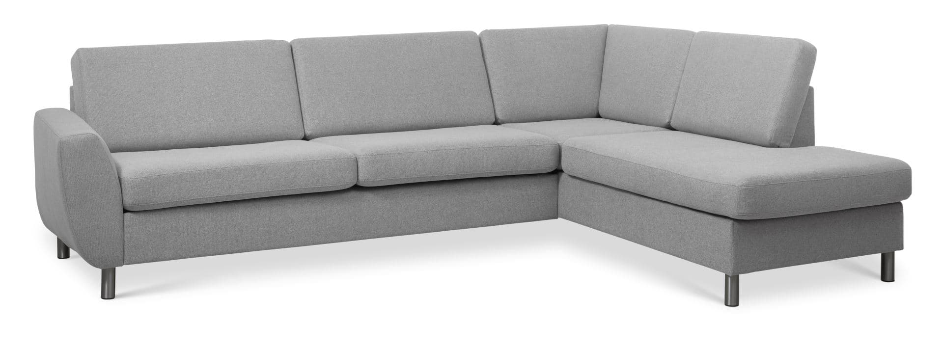 Wendy set 3 OE högersoffa, m. schäslong - grått polyestertyg och borstad aluminium
