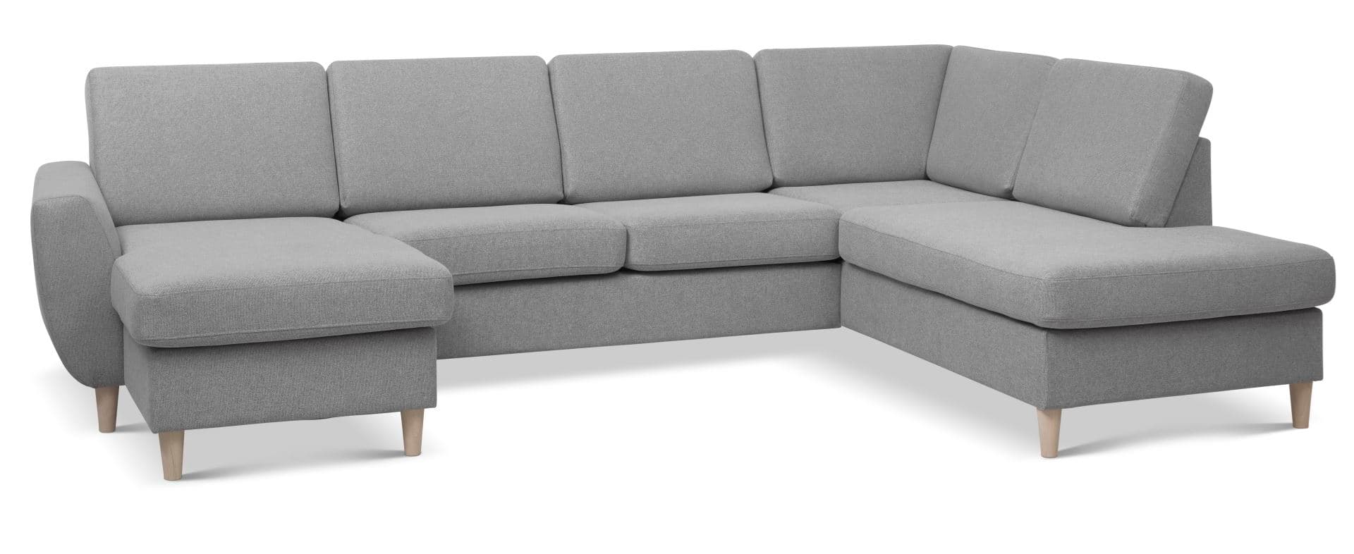 Wendy set 5 U OE höger soffa, m. schäslong - grått polyestertyg och naturligt trä