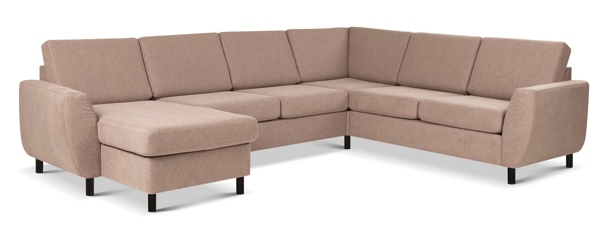 Wendy set 6 U 2C3D soffa, m. schäslong - antilop beige polyestertyg och svart trä