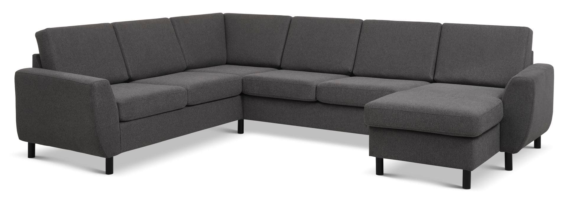 Wendy set 6 U 2C3D soffa, m. schäslong - antracitgrå polyestertyg och svart trä