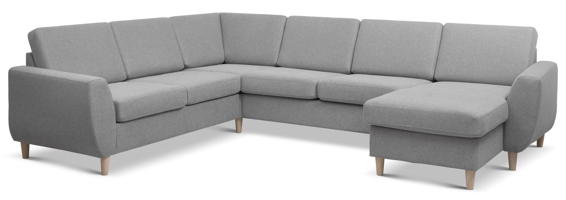 Wendy set 6 U 2C3D soffa, med schäslong - grått polyestertyg och naturligt trä