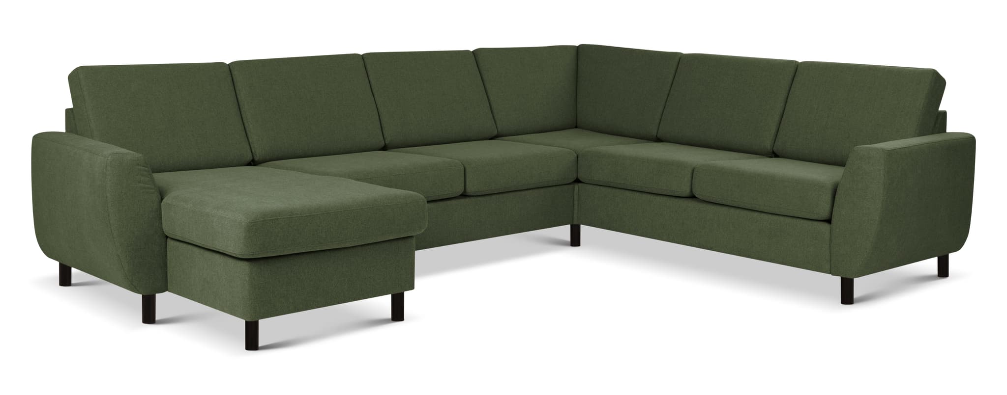 Wendy set 6 U 2C3D soffa, m. schäslong - vinter mossgrönt polyestertyg och svart trä