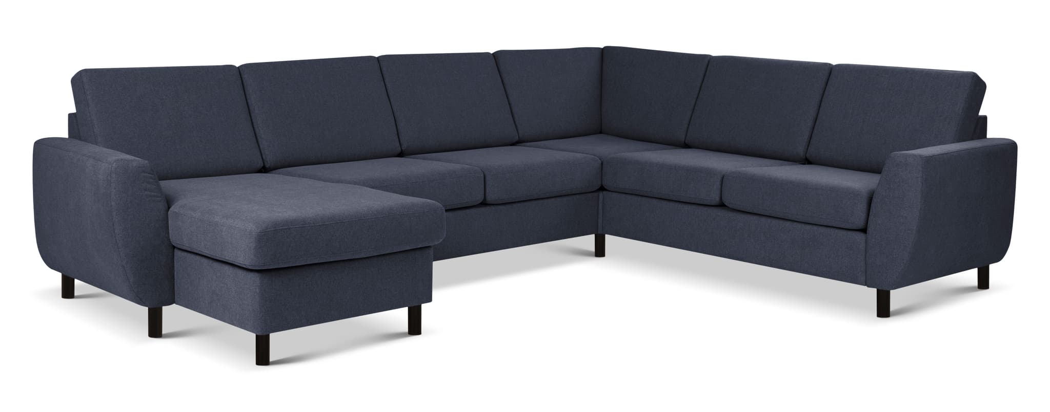 Wendy set 6 U 2C3D soffa, m. schäslong - blått polyestertyg och svart trä