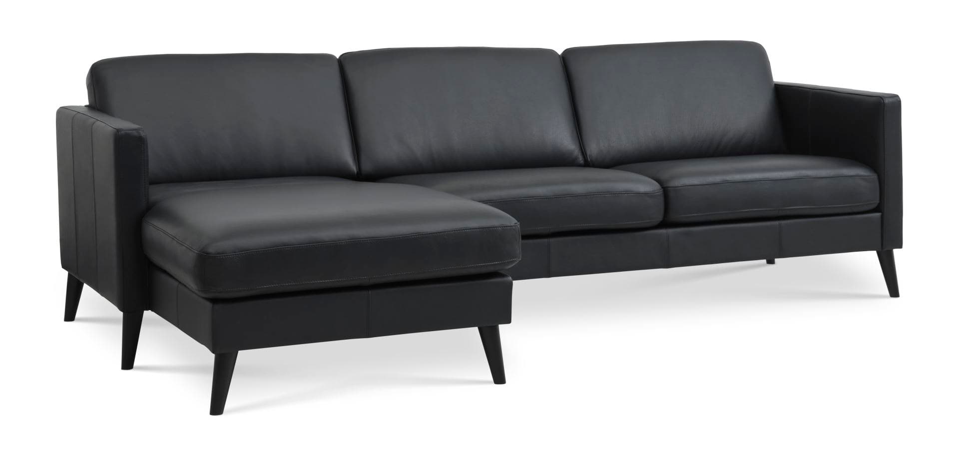 Askset 51 3D-soffa, med schäslong - svart semianilinläder och svart trä