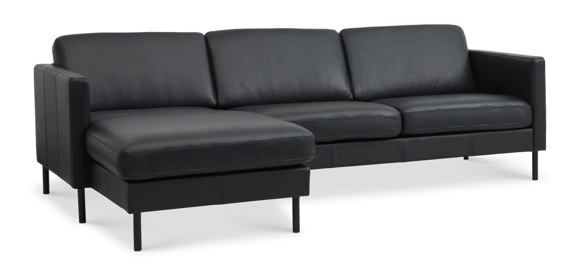 Askset 51 3D-soffa, m schäslong - svart semianilinläder och svart metall