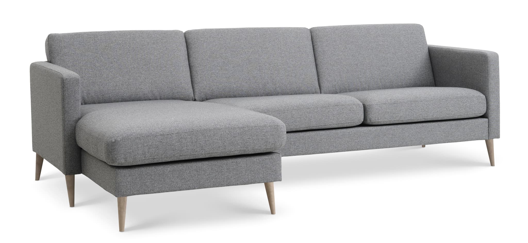 Askset 51 3D-soffa, med schäslong - ljus granitgrå polyestertyg och naturligt trä