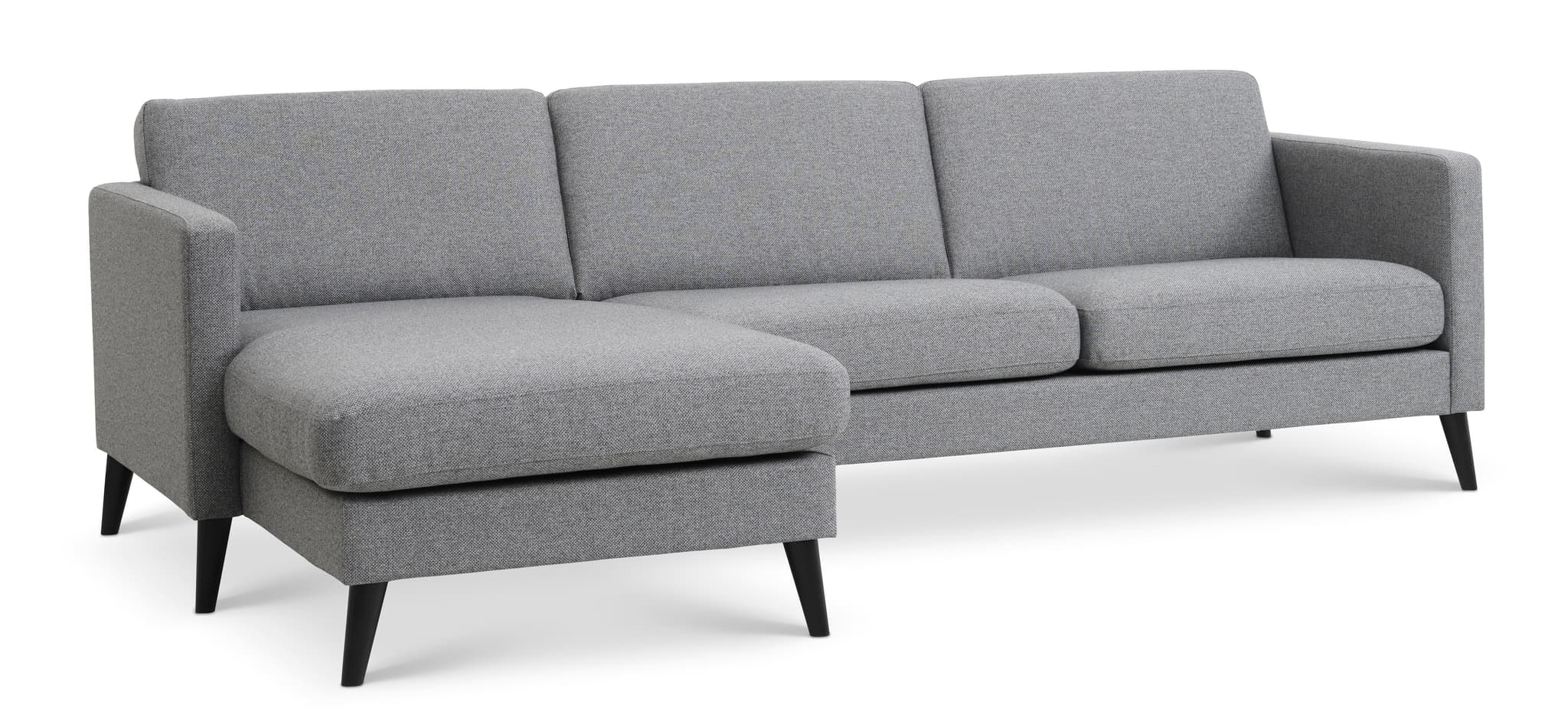 Askset 51 3D-soffa, med schäslong - ljus granitgrå polyesterväv och svart trä