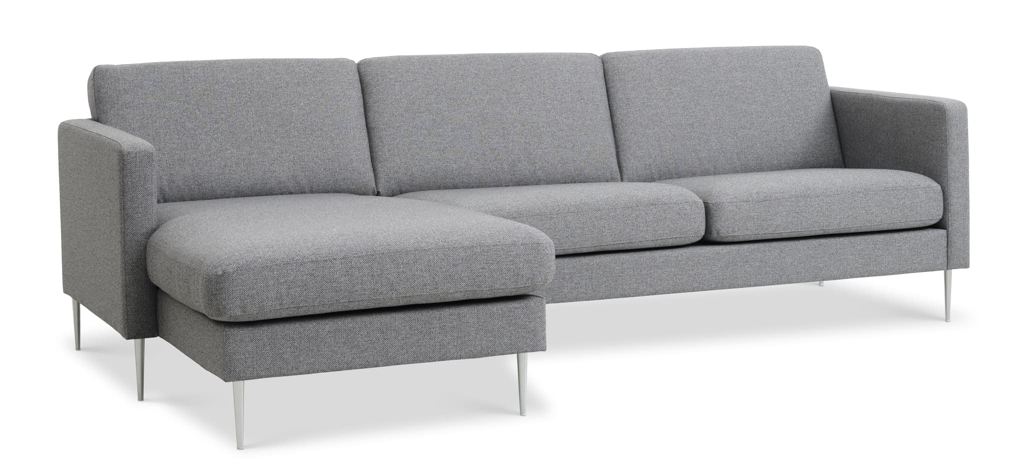 Askset 51 3D-soffa, med schäslong - ljus granitgrå polyestertyg och borstad aluminium