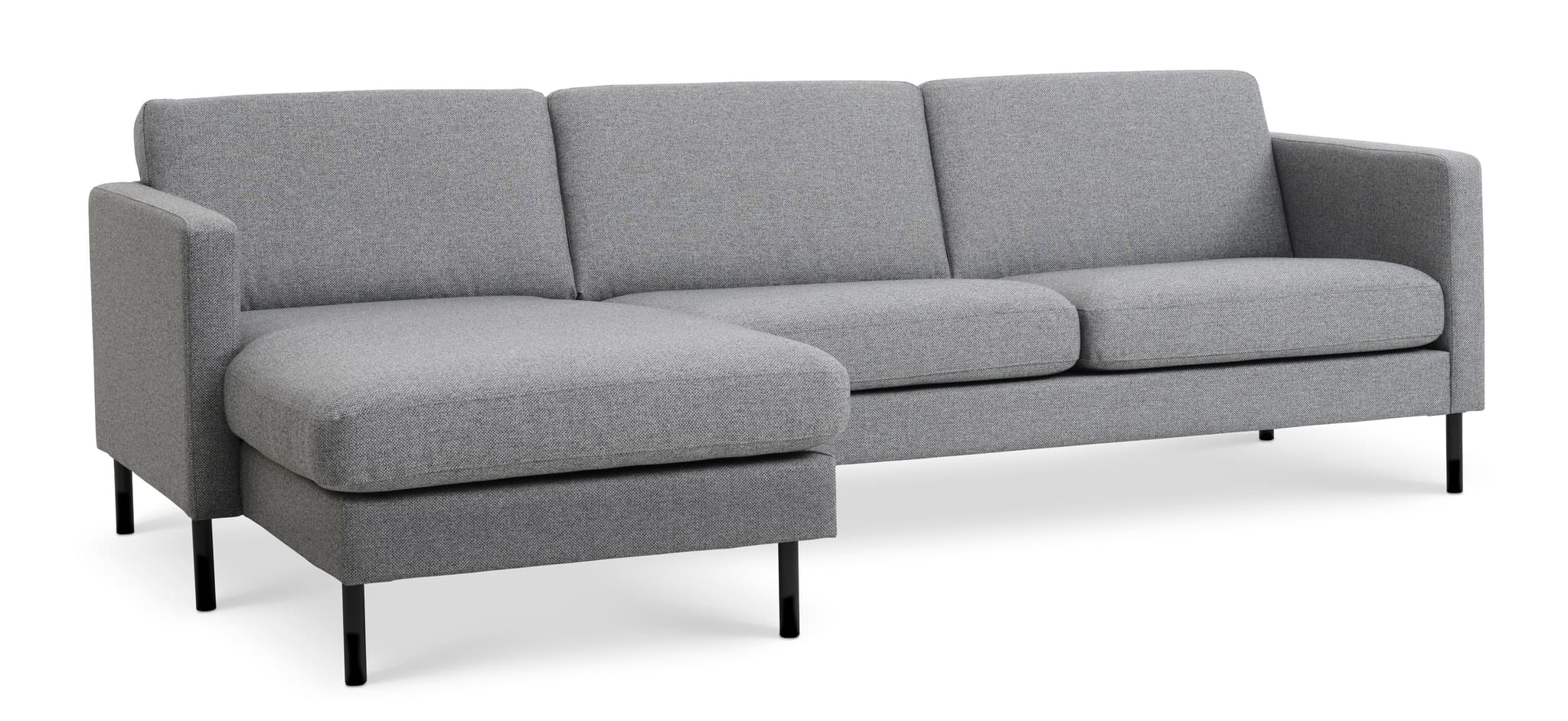 Askset 51 3D-soffa, m schäslong - ljus granitgrå polyesterväv och svart metall