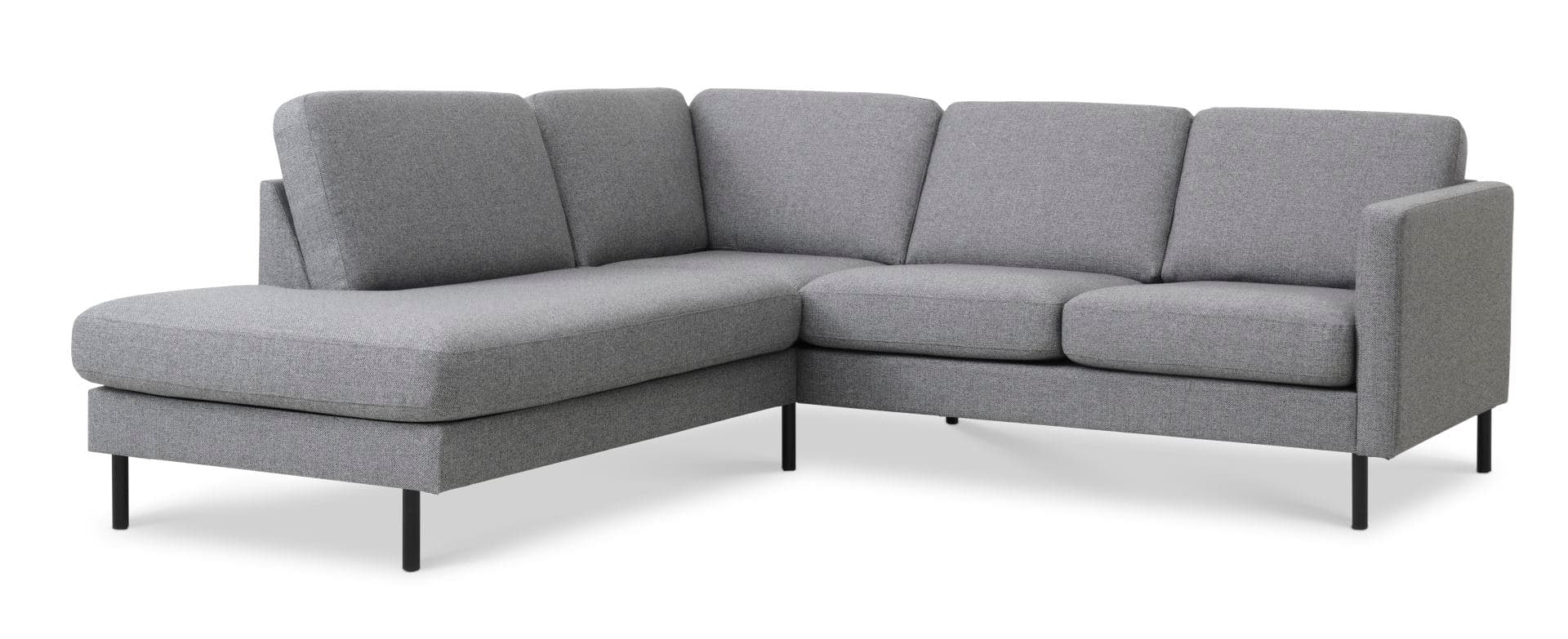 Askset 52 liten OE-soffa, med vänster schäslong - ljus granitgrå polyesterväv och svart metall