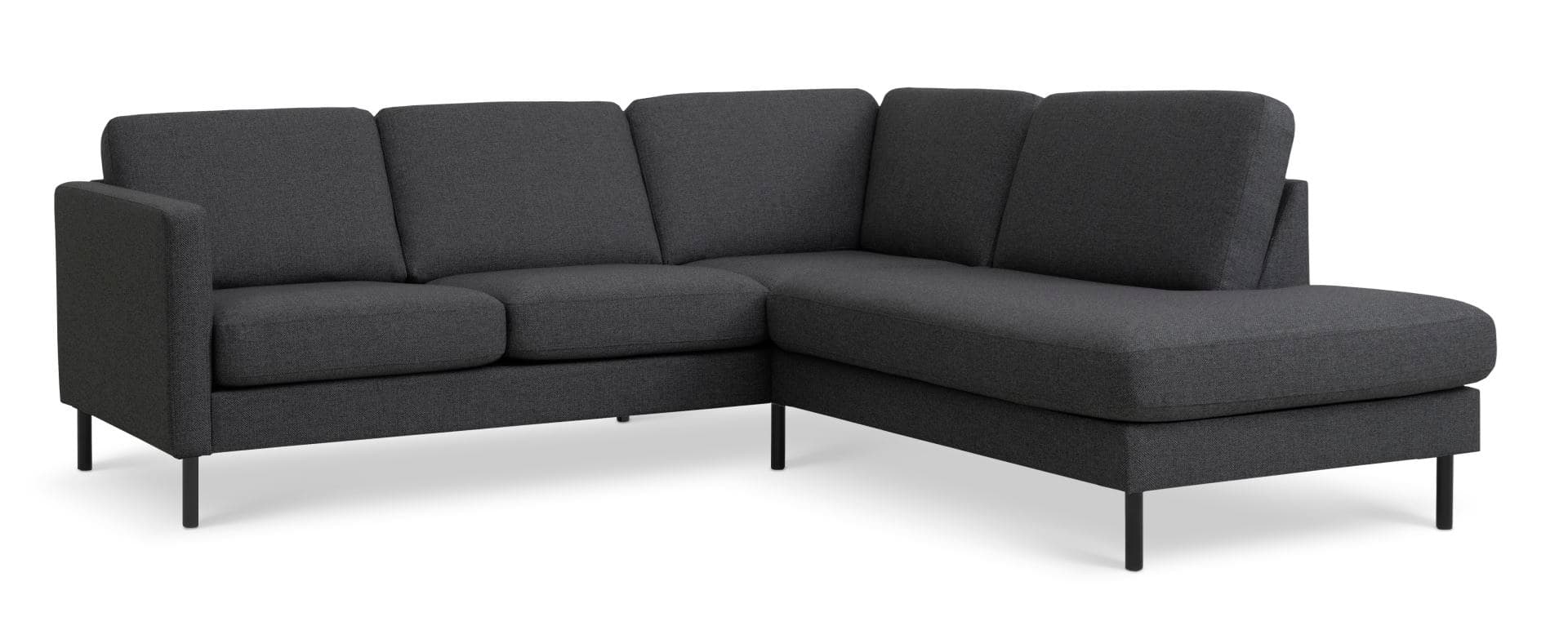 Askset 53 liten OE-soffa, med höger schäslong - antracitgrå polyestertyg och svart metall