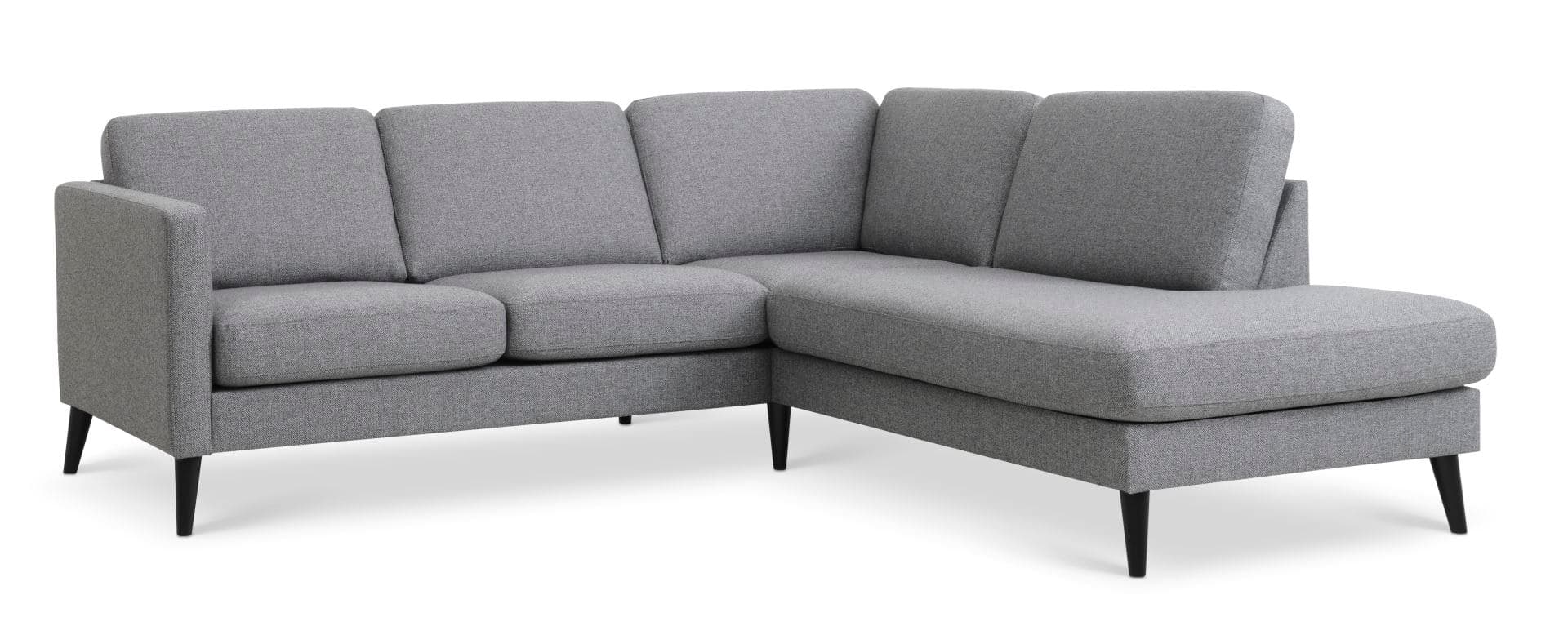 Askset 53 liten OE-soffa, med höger schäslong - ljus granitgrå polyestertyg och svart trä