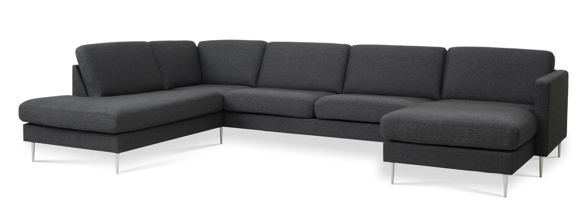 Askset 54 U OE soffa, med vänster schäslong - antracitgrå polyestertyg och borstad aluminium
