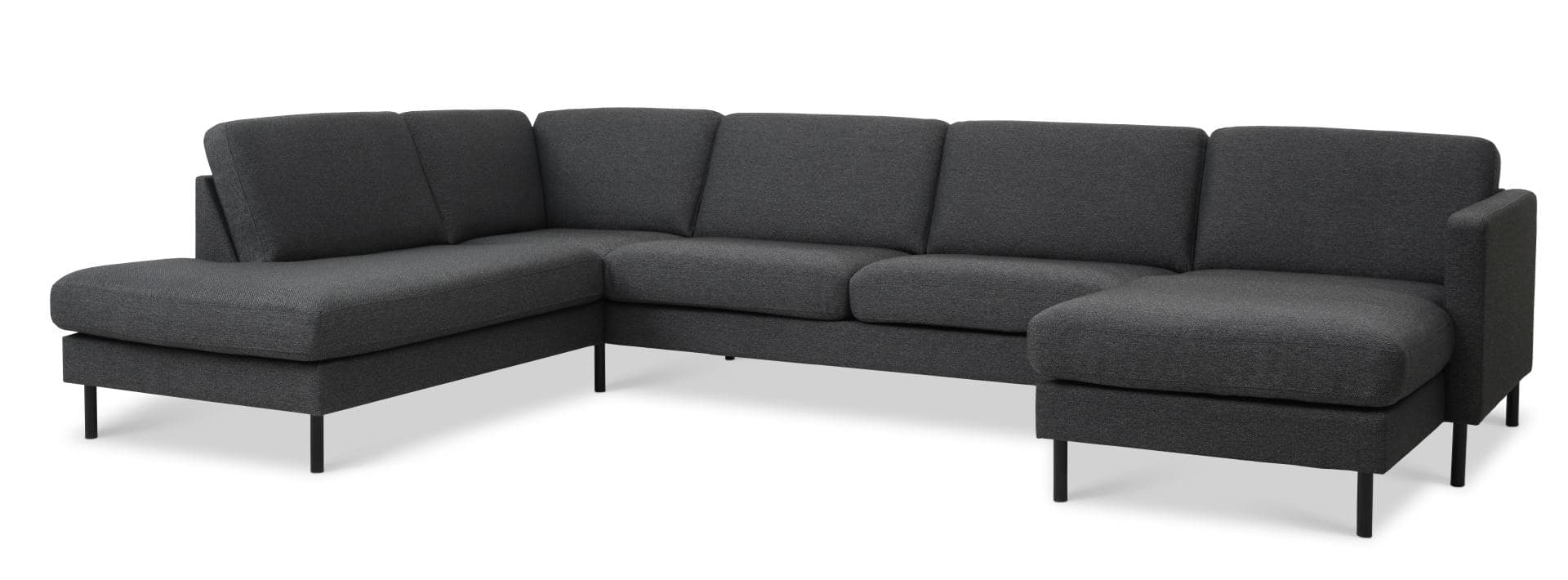 Askset 54 U OE soffa, med vänster schäslong - antracitgrå polyestertyg och svart metall