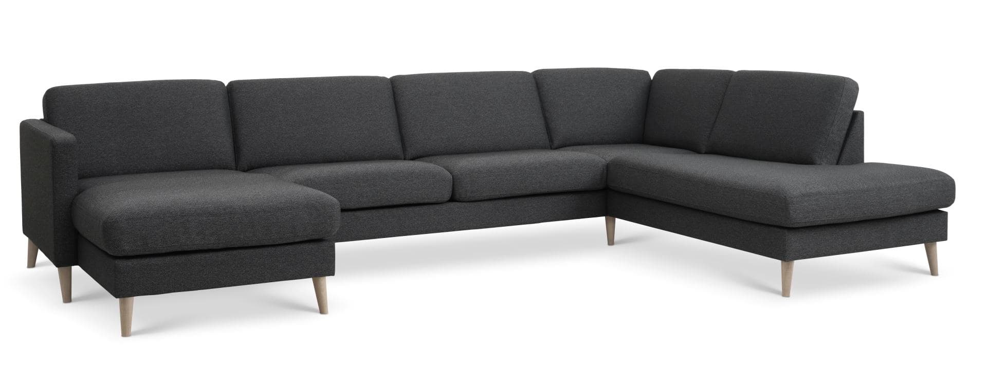 Askset 55 U OE soffa, med höger schäslong - antracitgrå polyestertyg och naturligt trä