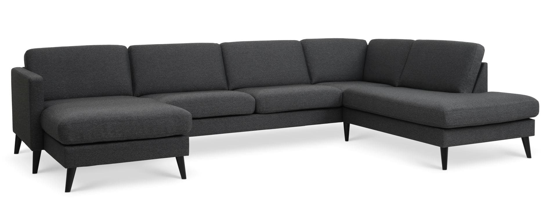 Askset 55 U OE soffa, med höger schäslong - antracitgrå polyestertyg och svart trä