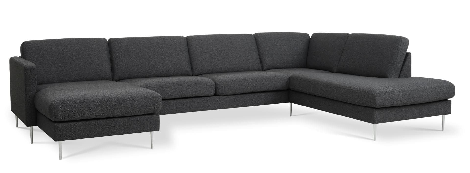 Askset 55 U OE soffa, med höger schäslong - antracitgrå polyestertyg och borstad aluminium