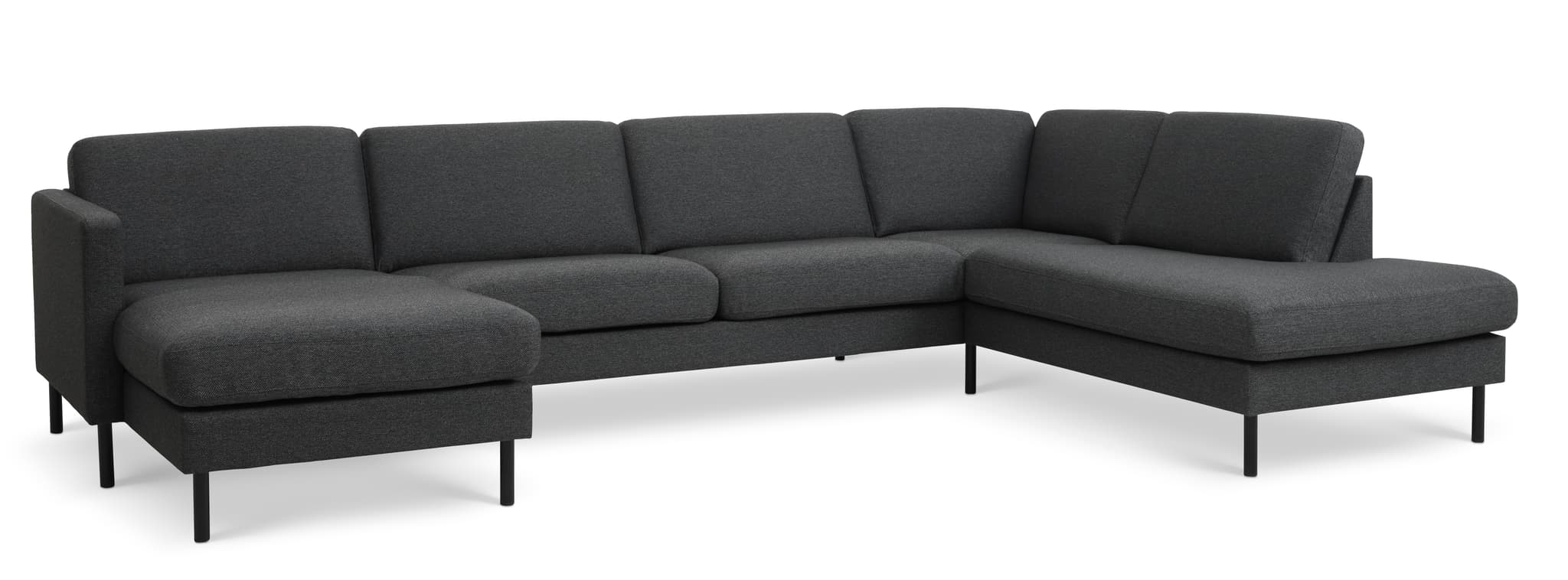 Askset 55 U OE soffa, med höger schäslong - antracitgrå polyestertyg och svart metall