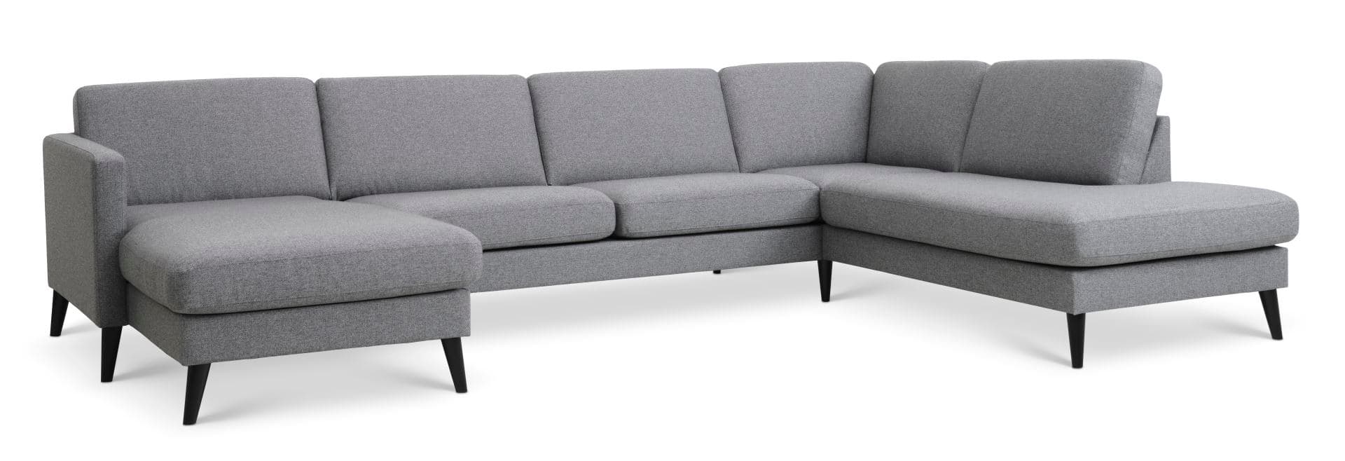Askset 55 U OE soffa, med höger schäslong - ljus granitgrå polyesterväv och svart trä